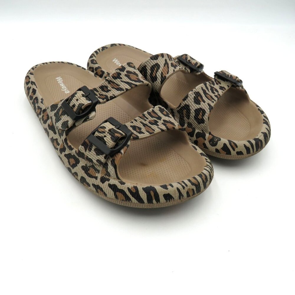 Weweya Shoes Womens Size 15 Leopard Print Slide Sandals Flip Flop‎ Buckles